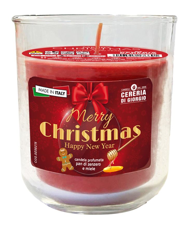 Candela in bicchiere diam. 8 cm h. 8,9 cm profumata al miele e pan di zenzero - Merry Christmas