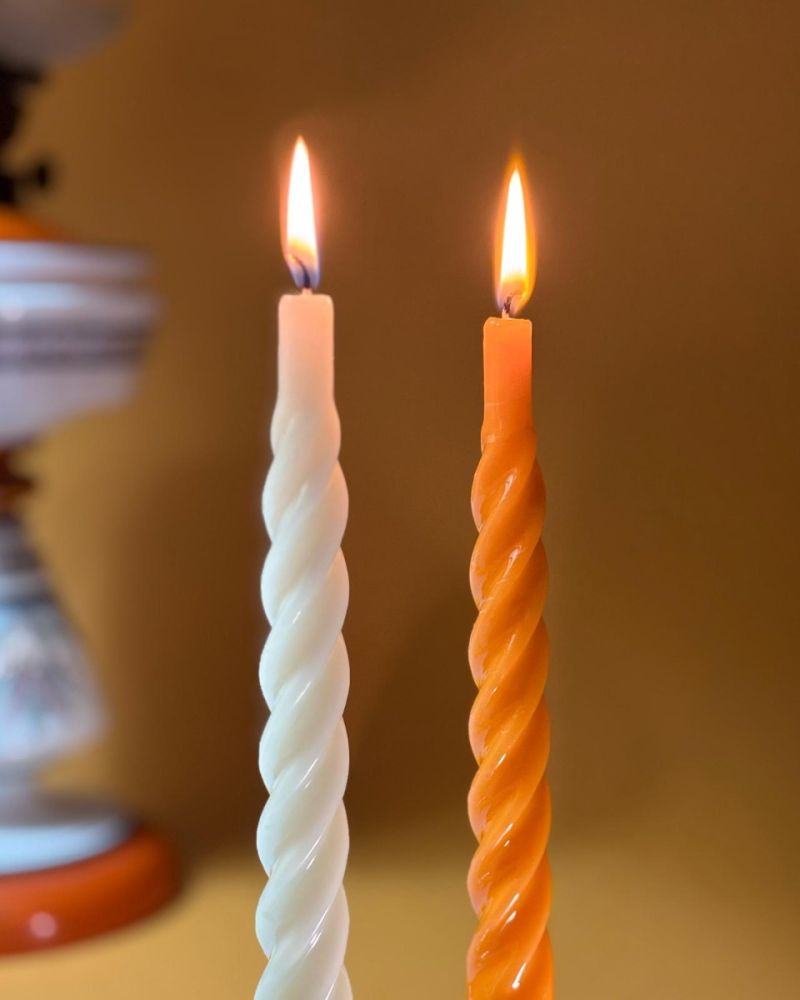 Candele laccate tortiglione Ø 2,2 cm h. 21 cm 3 pezzi - Bianco