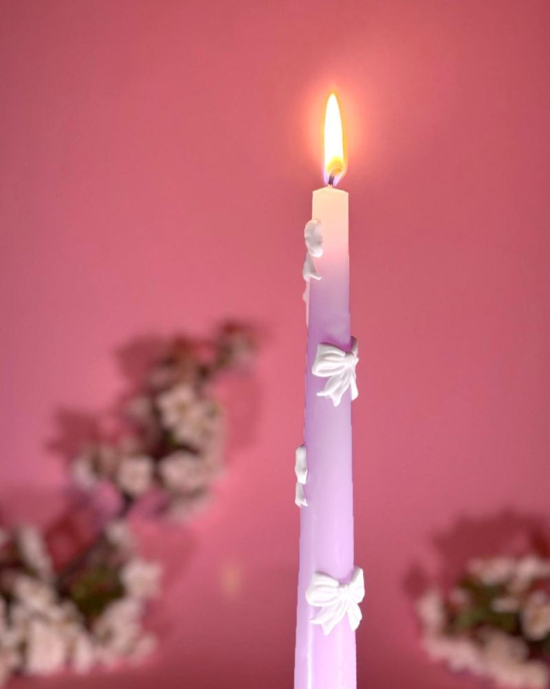 Candele Coniche con Fiocco Panna  Ø 2,2 cm h. 25 cm 2 pezzi -Rosa Polvere