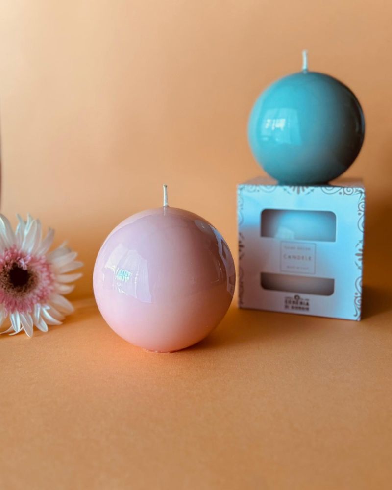Candela sfera Laccata  Ø 10 cm -  1 pezzo - Dusty Blue -  Home Decor 