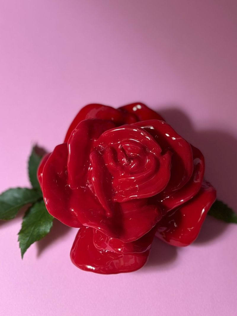 Candela Laccata Rosa artigianale- Rosso - 12 cm