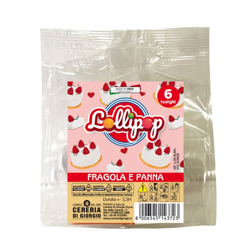 6 Tealight profumati Fragola e Panna- Lollipop