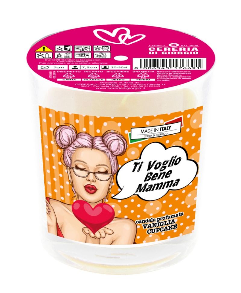 Candela profumata Vaniglia & Cupcake in bicchiere - con dediche per  Mamma