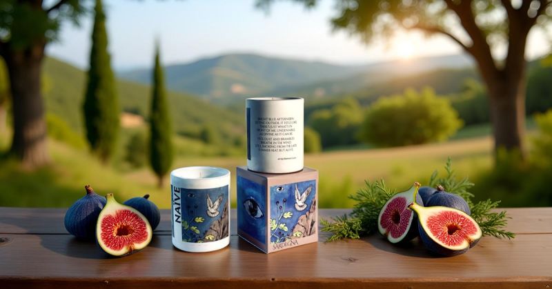 Candela Vegetale Vegana profumata in bicchiere in vaso di porcellana con decorazione artistica - Collezione Naive - Sardegna- 44 ORE