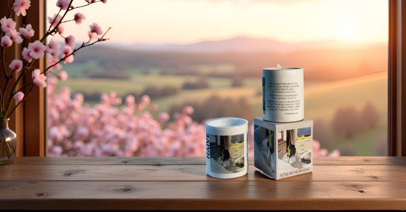 Candela Vegetale Vegana profumata in bicchiere in vaso di porcellana con decorazione artistica - Collezione Naive - Sunday Morning - 44 ORE