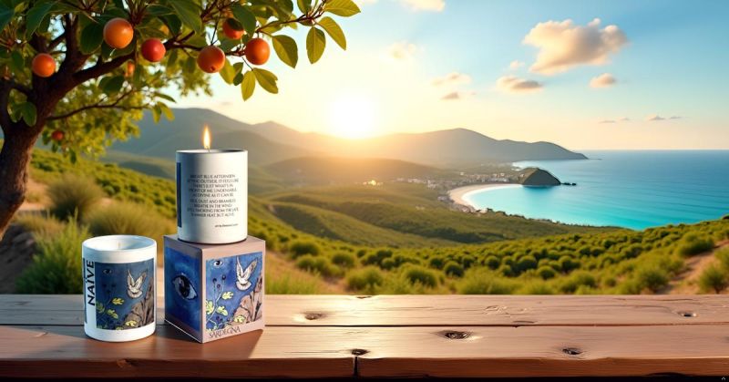 Candela Vegetale Vegana profumata in bicchiere in vaso di porcellana con decorazione artistica - Collezione Naive - Sardegna- 44 ORE