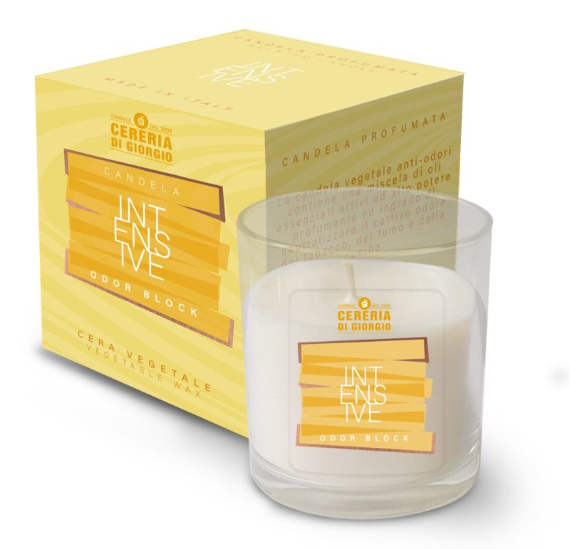 Candela Vegetale Vegana in bicchiere con astuccio Odor Block - Intensive-  14 ORE