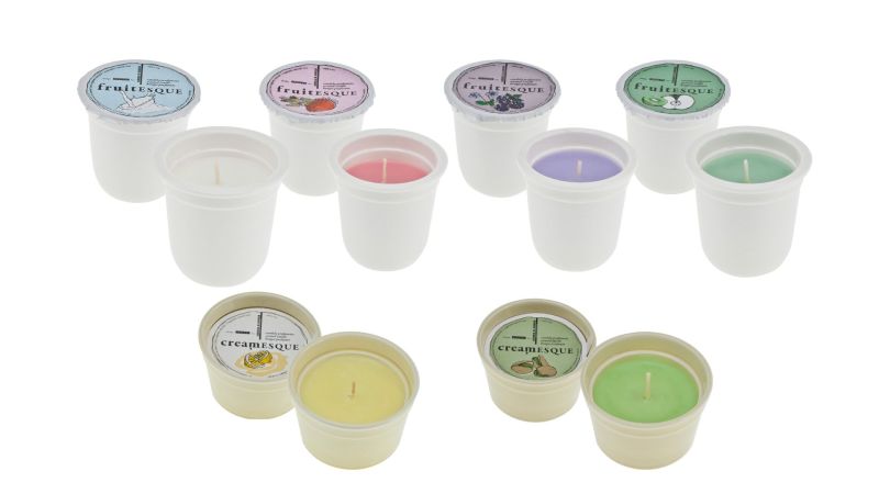 Espositore Frigo - 48 Candele profumate Assortite  in vasetto di porcellana - Yogurt & Gelato